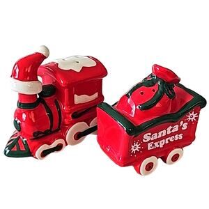 Hallmark Christmas Santa's Express Train Salt & Pepper Shaker Set Holiday (NWT)